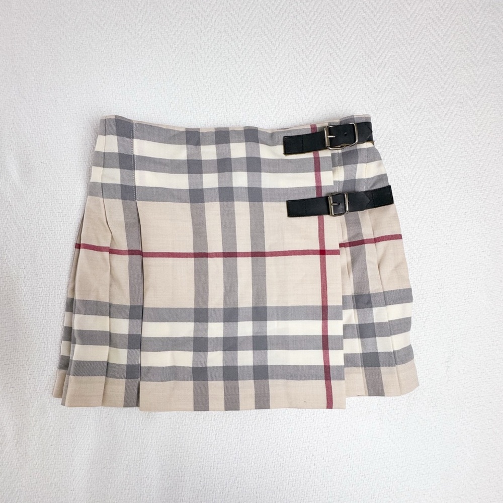 Burberry kids Beige and Gray Plaid Mini Skirt